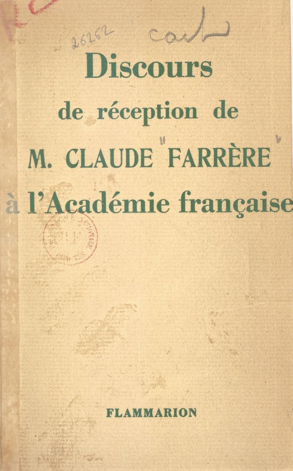 Big bigCover of Discours de réception de Claude Farrère à l'Académie française