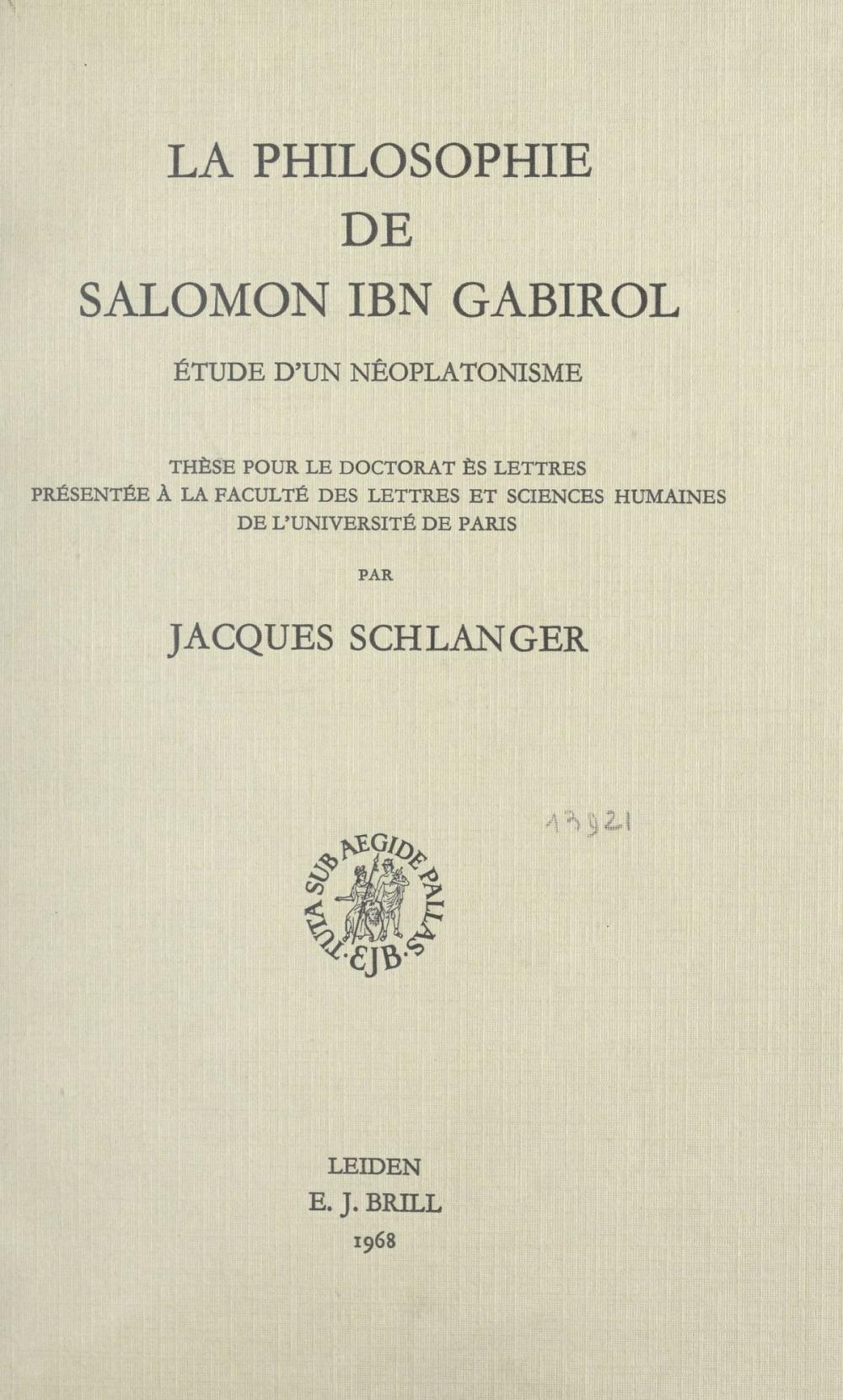 Big bigCover of La philosophie de Salomon Ibn Gabirol