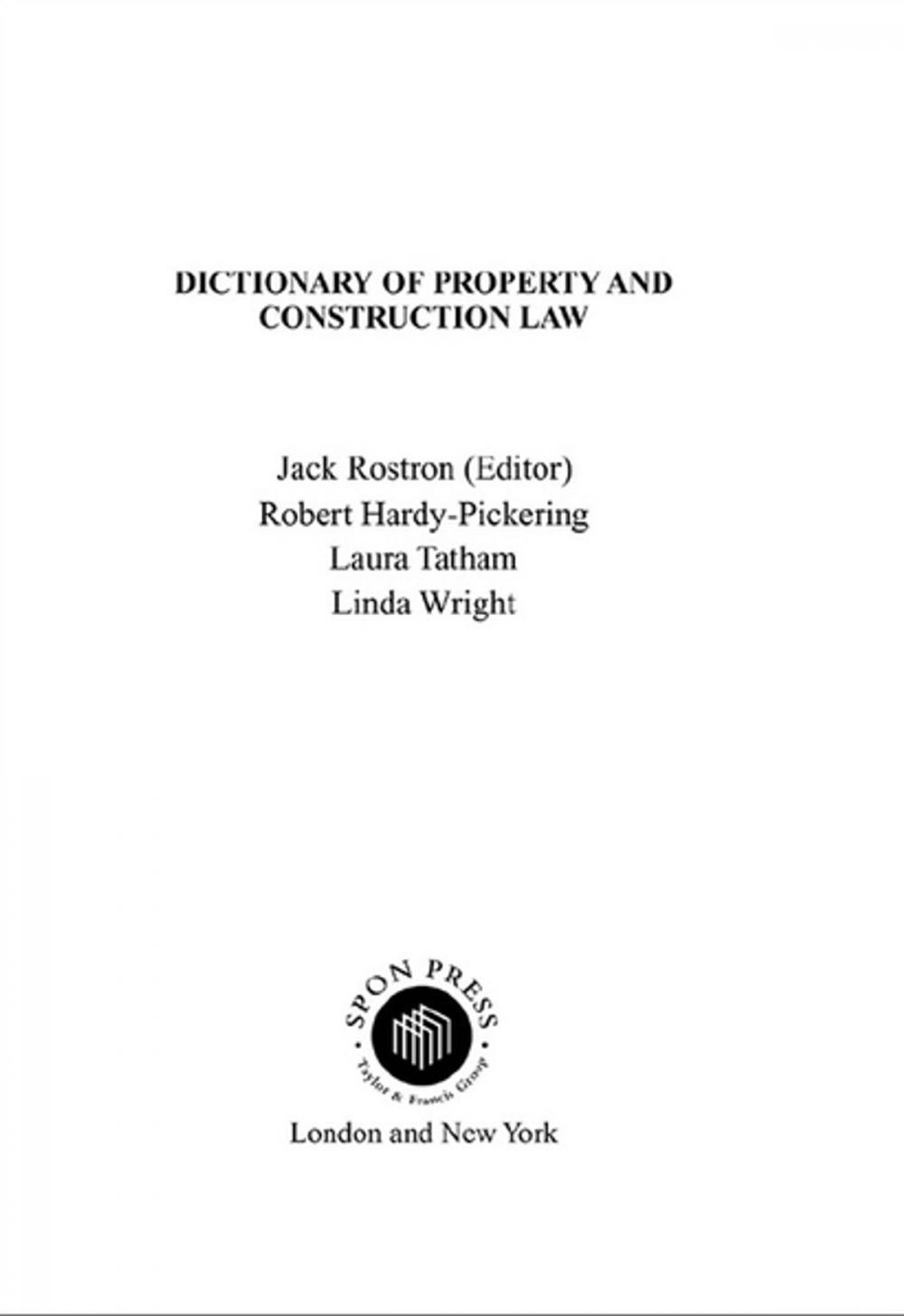 Big bigCover of Dictionary of Property and Construction Law