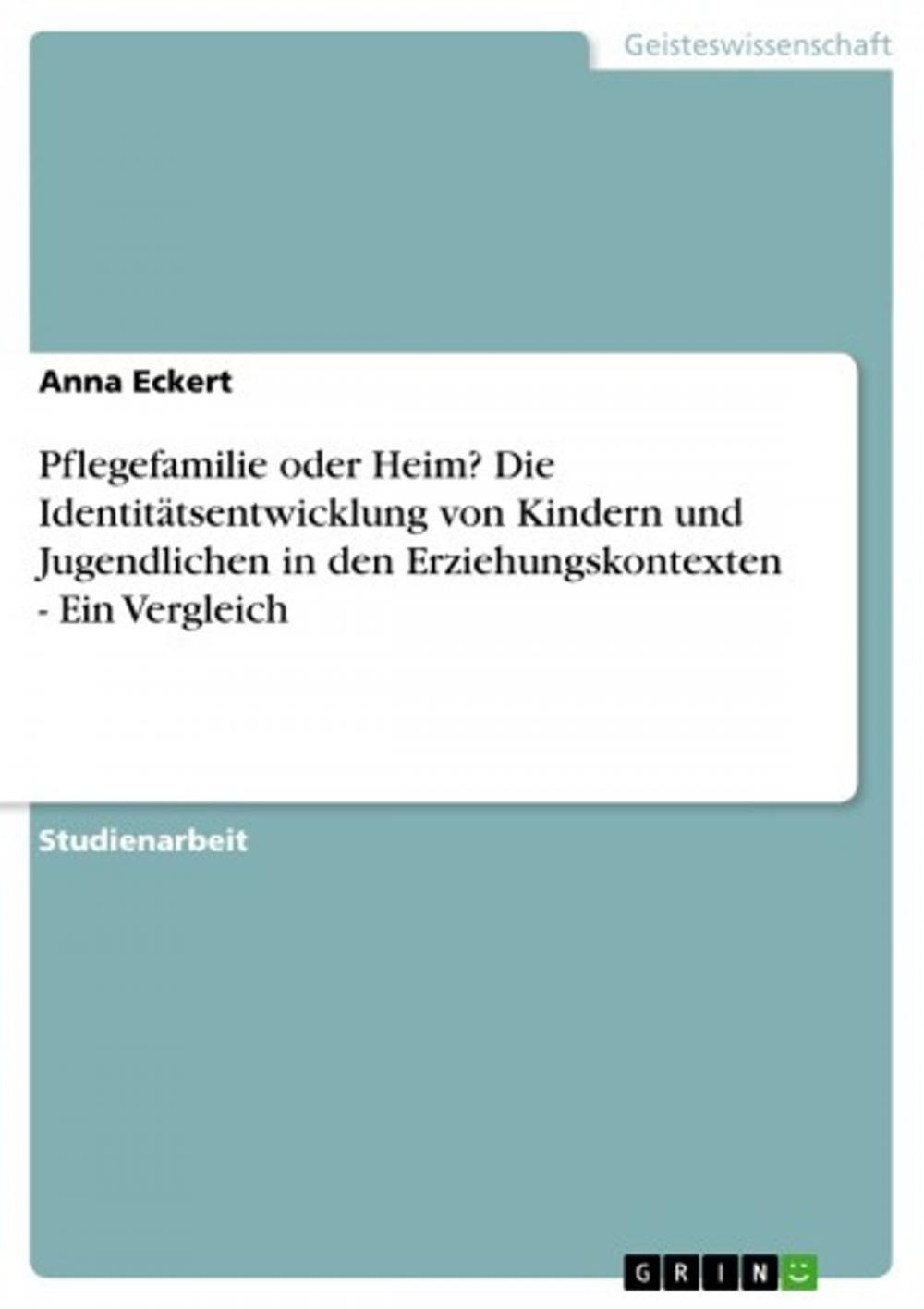 Big bigCover of Pflegefamilie oder Heim? Die Identitätsentwicklung von Kindern und Jugendlichen in den Erziehungskontexten - Ein Vergleich