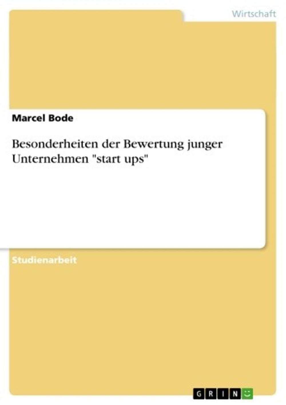 Big bigCover of Besonderheiten der Bewertung junger Unternehmen 'start ups'