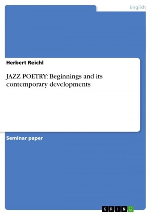 Cover of the book JAZZ POETRY: Beginnings and its contemporary developments by Herbert Reichl, GRIN Publishing