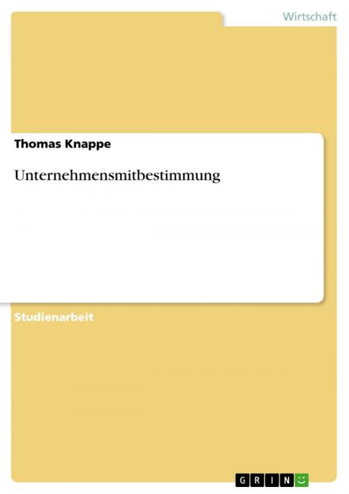 Cover of the book Unternehmensmitbestimmung by Thomas Knappe, GRIN Verlag