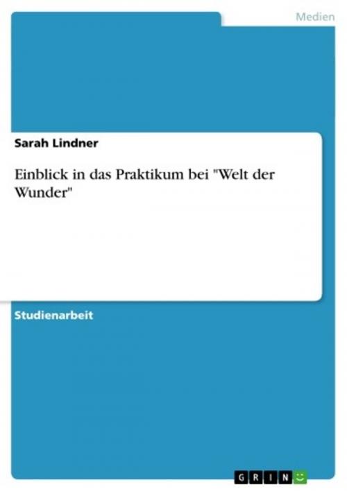 Cover of the book Einblick in das Praktikum bei 'Welt der Wunder' by Sarah Lindner, GRIN Verlag