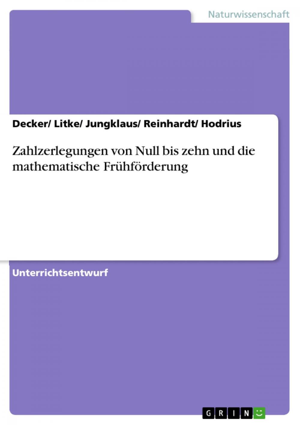 Big bigCover of Zahlzerlegungen von Null bis zehn und die mathematische Frühförderung