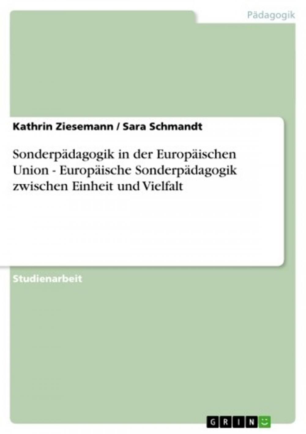 Big bigCover of Sonderpädagogik in der Europäischen Union - Europäische Sonderpädagogik zwischen Einheit und Vielfalt