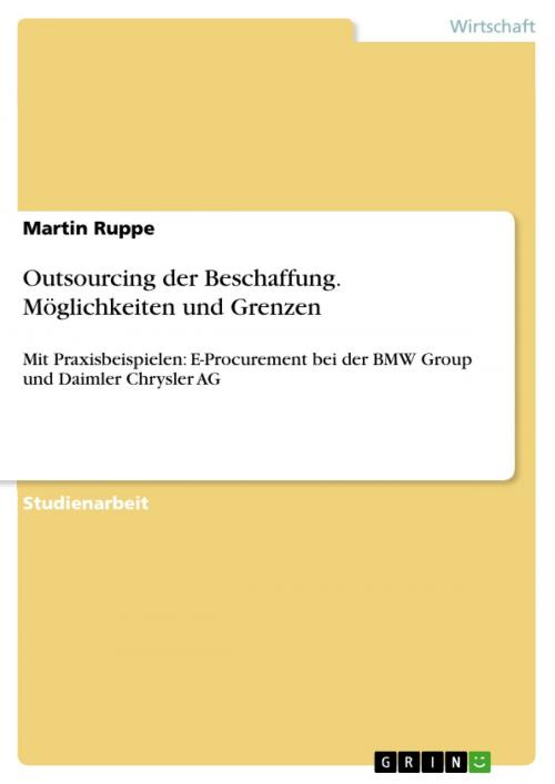 Cover of the book Outsourcing der Beschaffung. Möglichkeiten und Grenzen by Martin Ruppe, GRIN Verlag