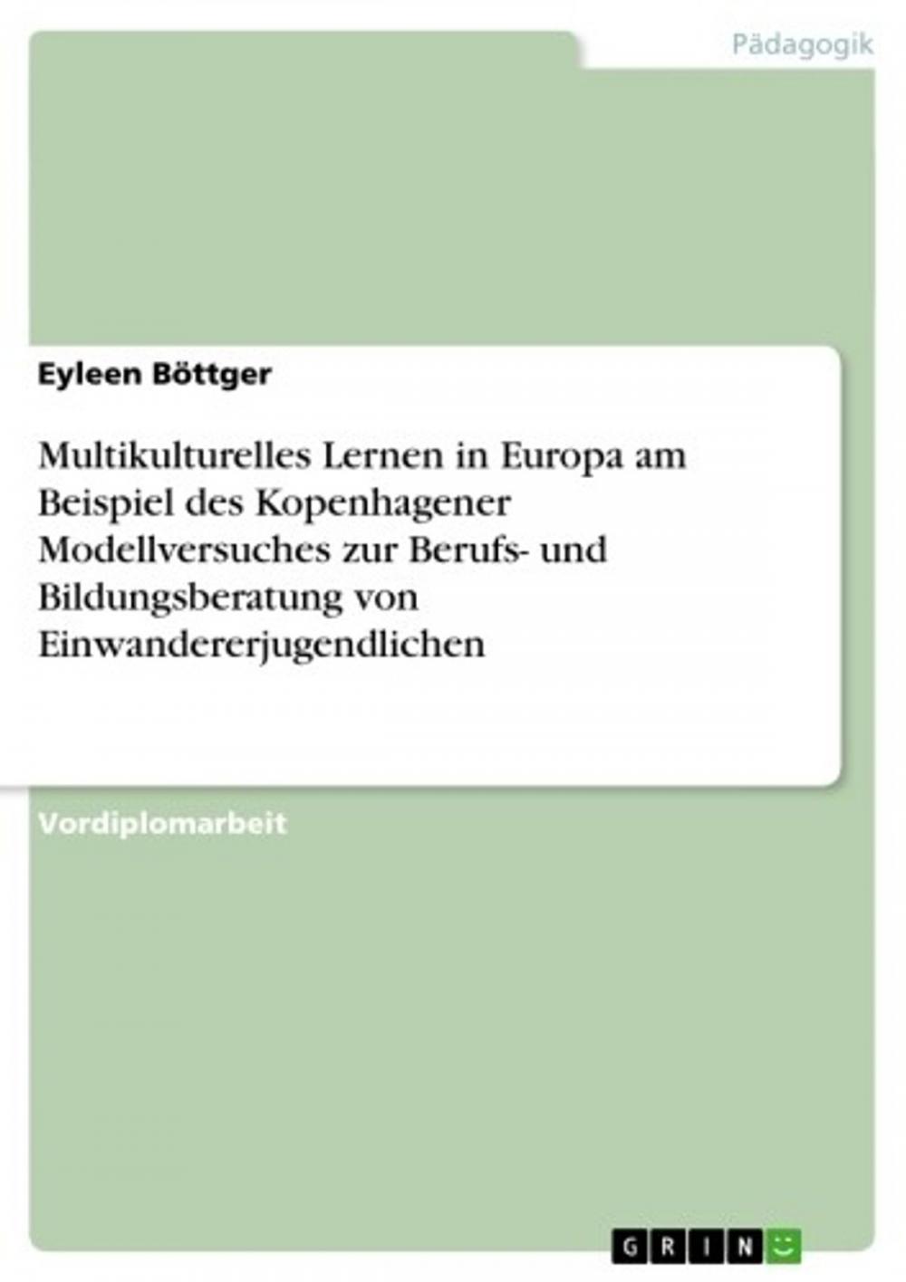 Big bigCover of Multikulturelles Lernen in Europa am Beispiel des Kopenhagener Modellversuches zur Berufs- und Bildungsberatung von Einwandererjugendlichen