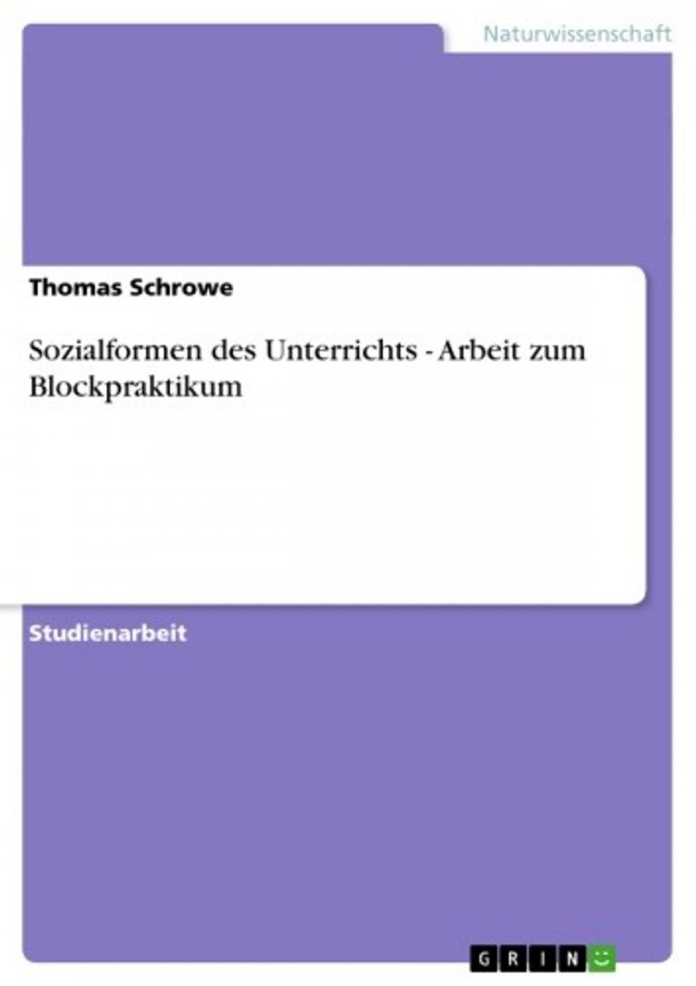 Big bigCover of Sozialformen des Unterrichts - Arbeit zum Blockpraktikum