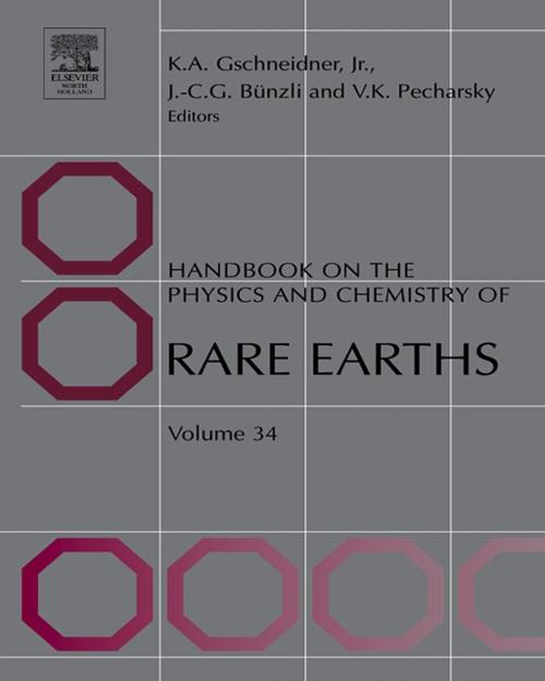 Cover of the book Handbook on the Physics and Chemistry of Rare Earths by Vitalij K. Pecharsky, Karl A. Gschneidner, B.S. University of Detroit 1952<br>Ph.D. Iowa State University 1957, Jean-Claude G. Bünzli, Diploma in chemical engineering (EPFL, 1968)<br>PhD in inorganic chemistry (EPFL 1971), Elsevier Science