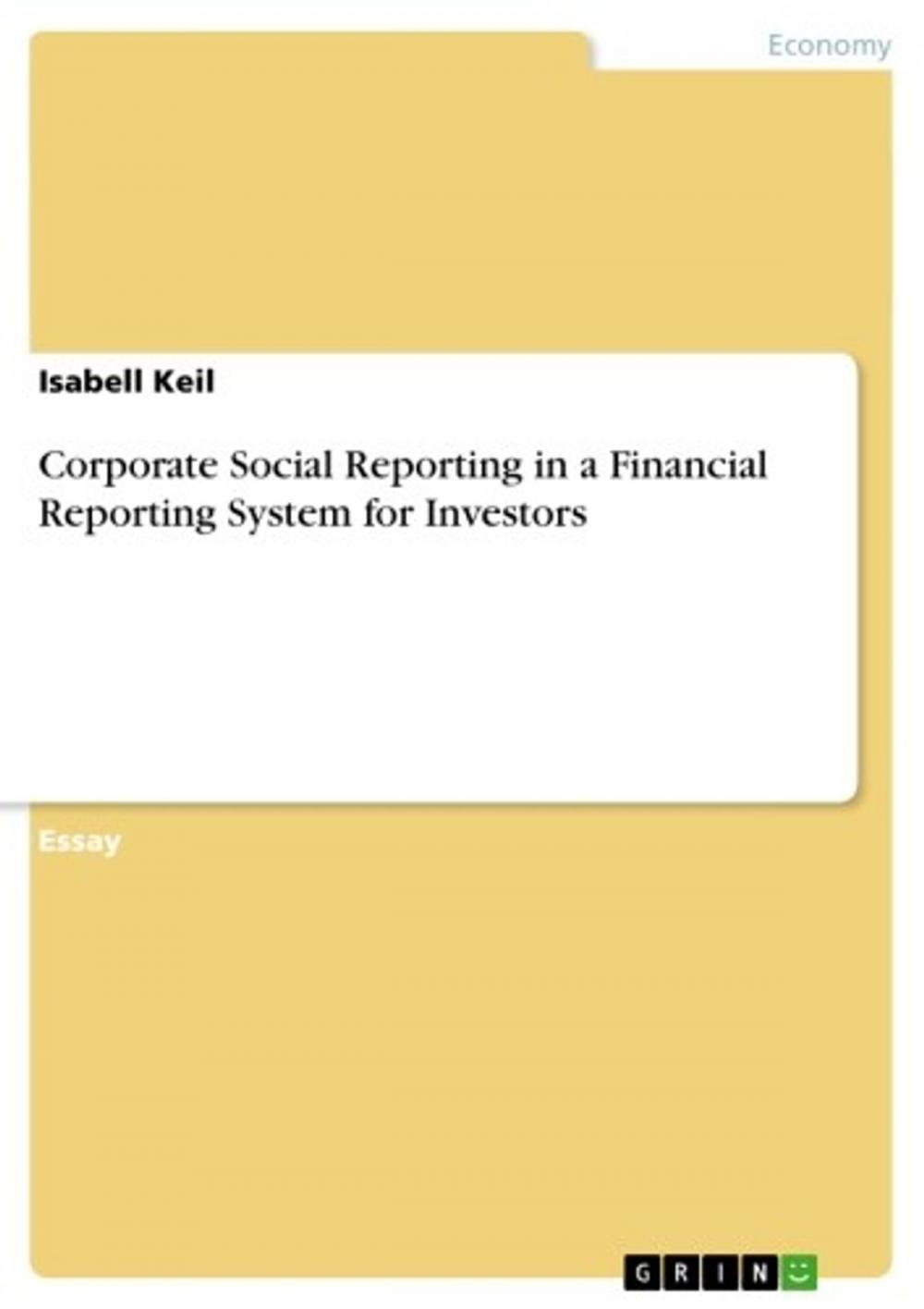 Big bigCover of Corporate Social Reporting in a Financial Reporting System for Investors