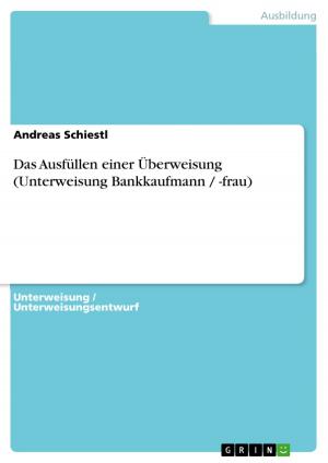 Cover of the book Das Ausfüllen einer Überweisung (Unterweisung Bankkaufmann / -frau) by Diana Schuett