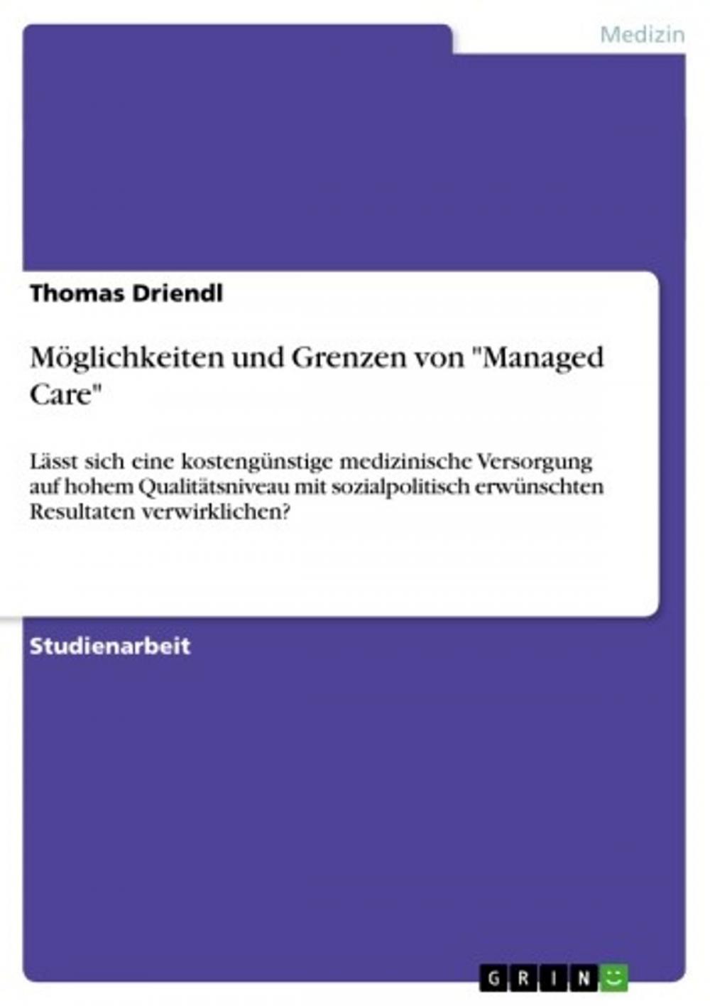 Big bigCover of Möglichkeiten und Grenzen von 'Managed Care'