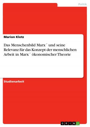 Cover of the book Das Menschenbild Marx´ und seine Relevanz für das Konzept der menschlichen Arbeit in Marx´ ökonomischer Theorie by Mario Schepp