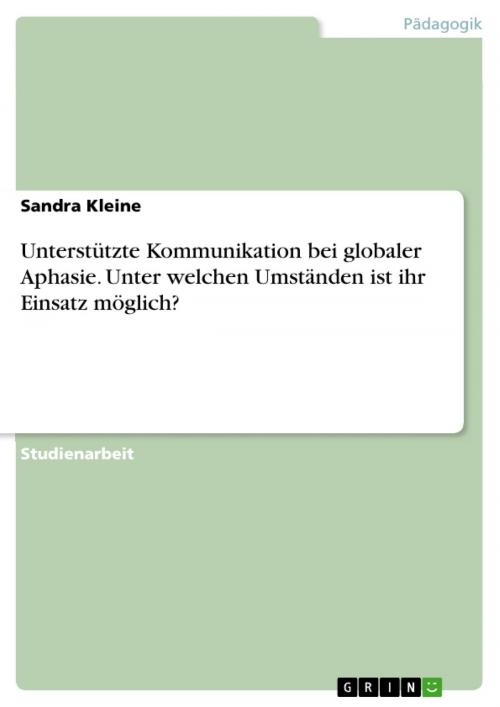 Cover of the book Unterstützte Kommunikation bei globaler Aphasie. Unter welchen Umständen ist ihr Einsatz möglich? by Sandra Kleine, GRIN Verlag