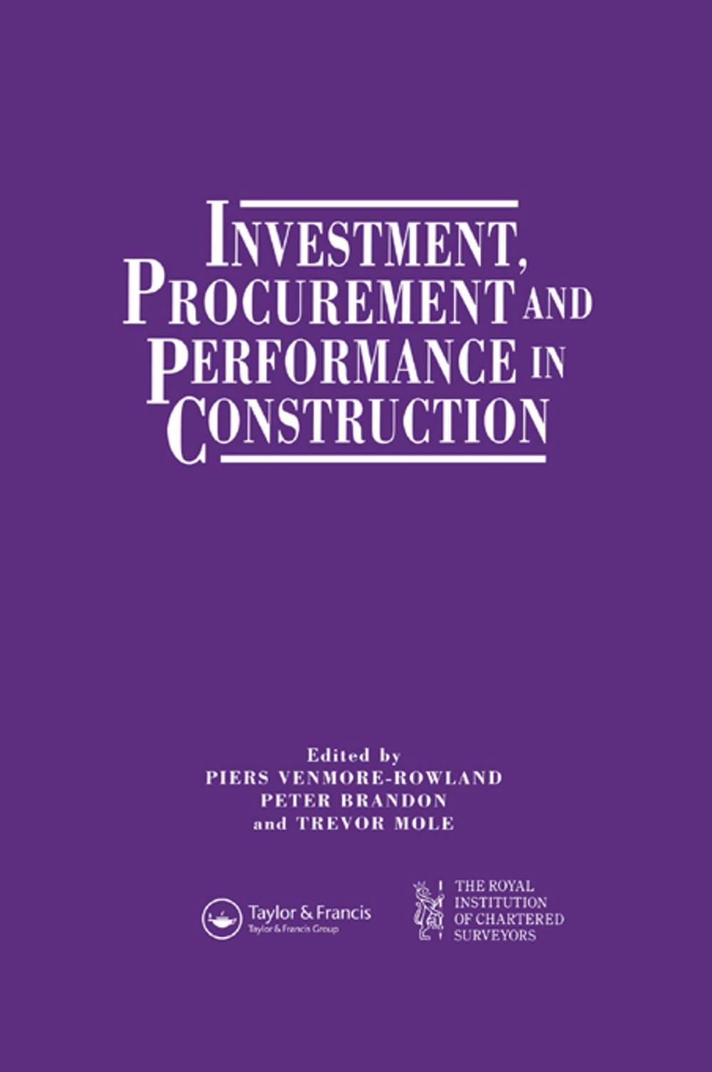 Big bigCover of Investment, Procurement and Performance in Construction