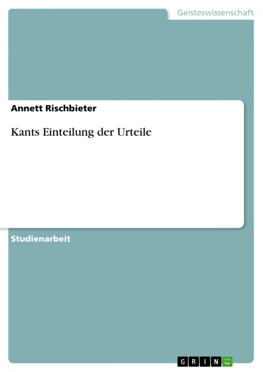 Big bigCover of Kants Einteilung der Urteile