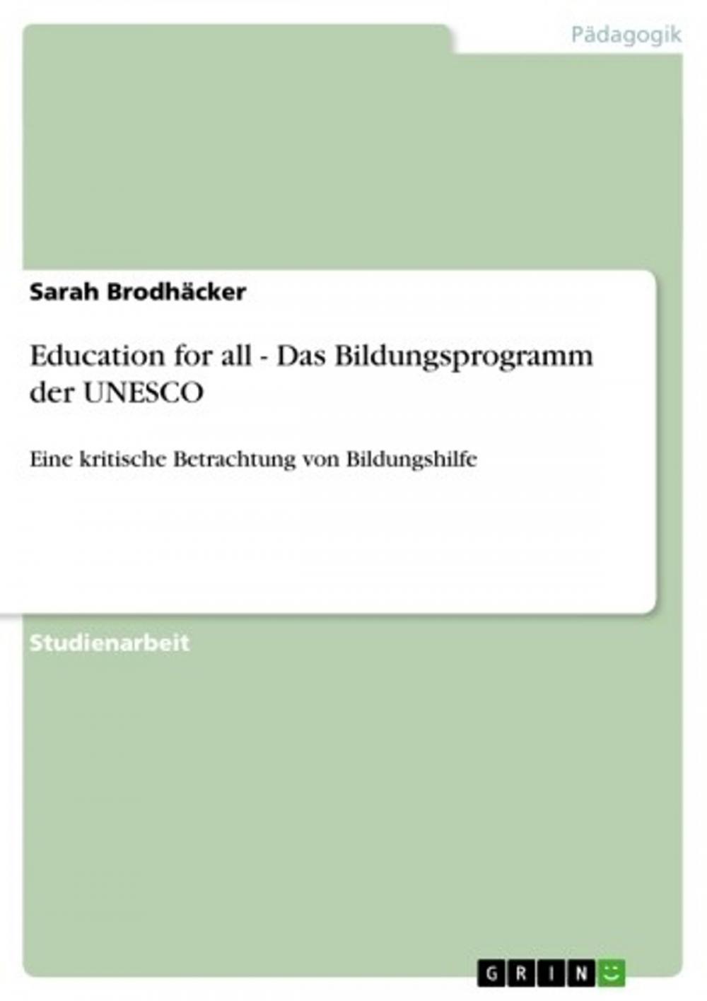 Big bigCover of Education for all - Das Bildungsprogramm der UNESCO