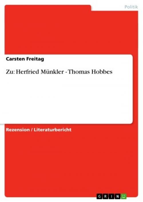 Cover of the book Zu: Herfried Münkler - Thomas Hobbes by Carsten Freitag, GRIN Verlag