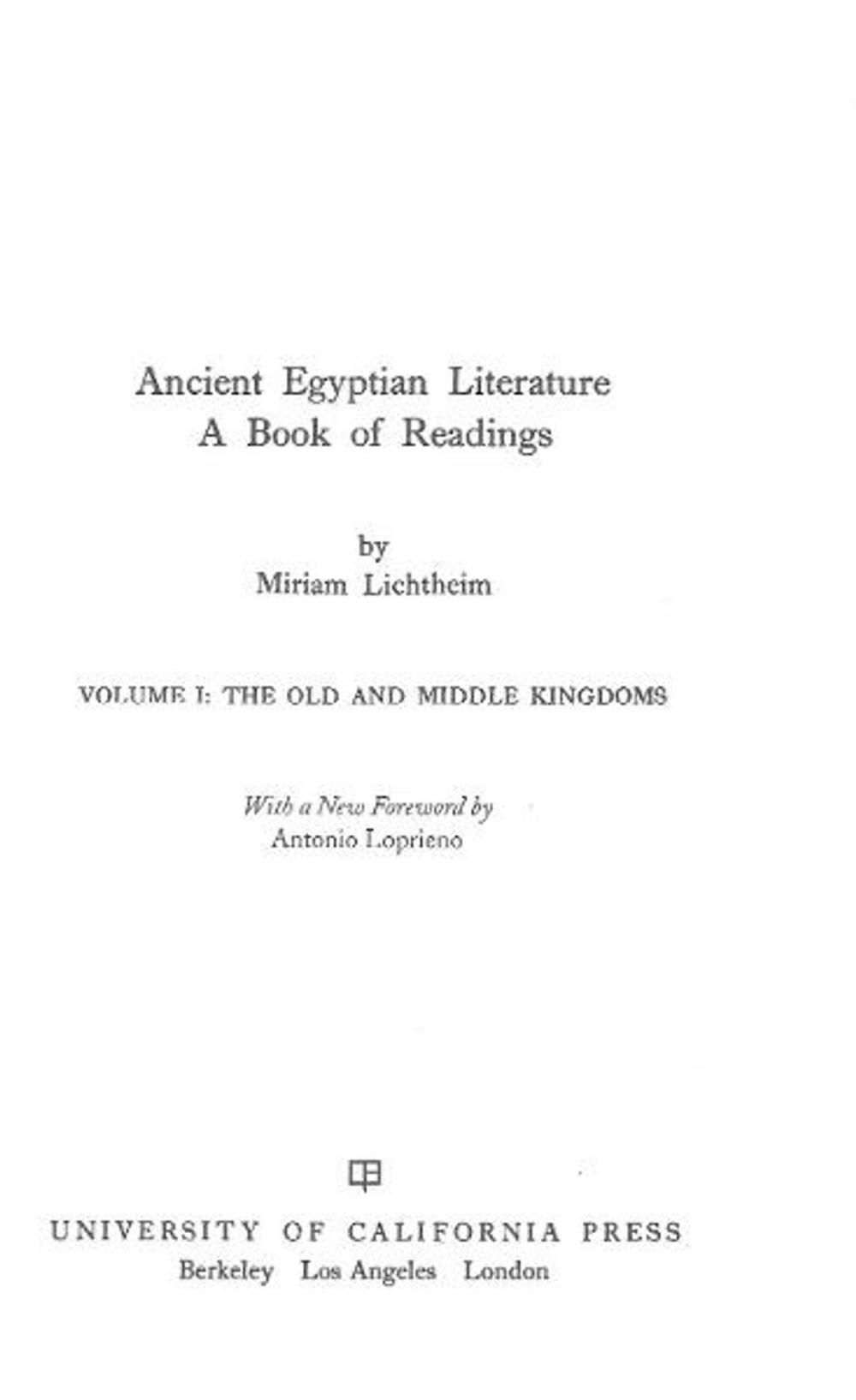 Big bigCover of Ancient Egyptian Literature, Volume I