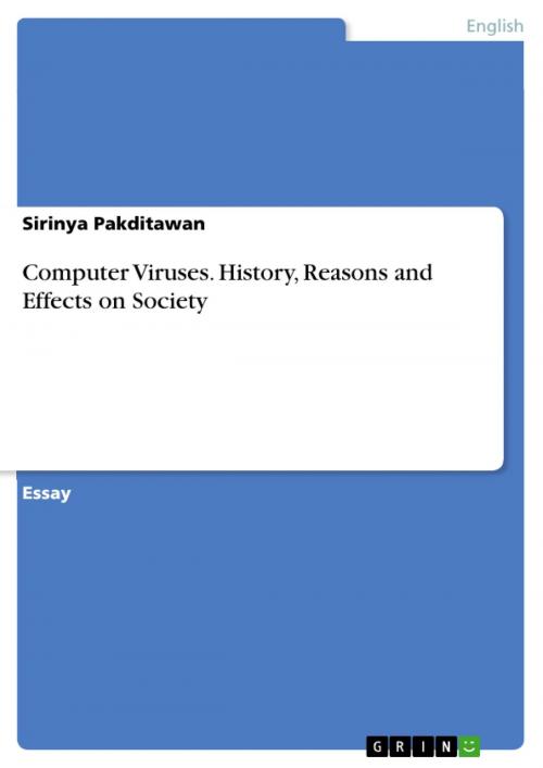 Cover of the book Computer Viruses. History, Reasons and Effects on Society by Sirinya Pakditawan, GRIN Verlag