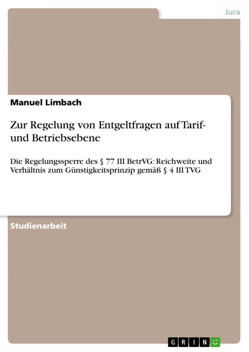 Big bigCover of Zur Regelung von Entgeltfragen auf Tarif- und Betriebsebene