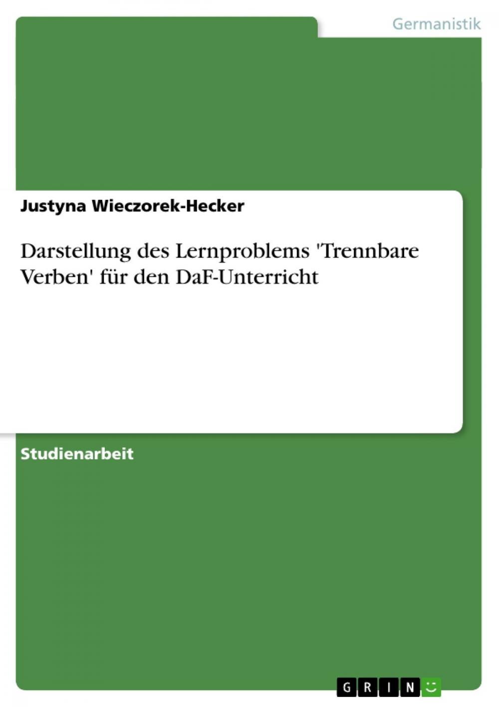 Big bigCover of Darstellung des Lernproblems 'Trennbare Verben' für den DaF-Unterricht