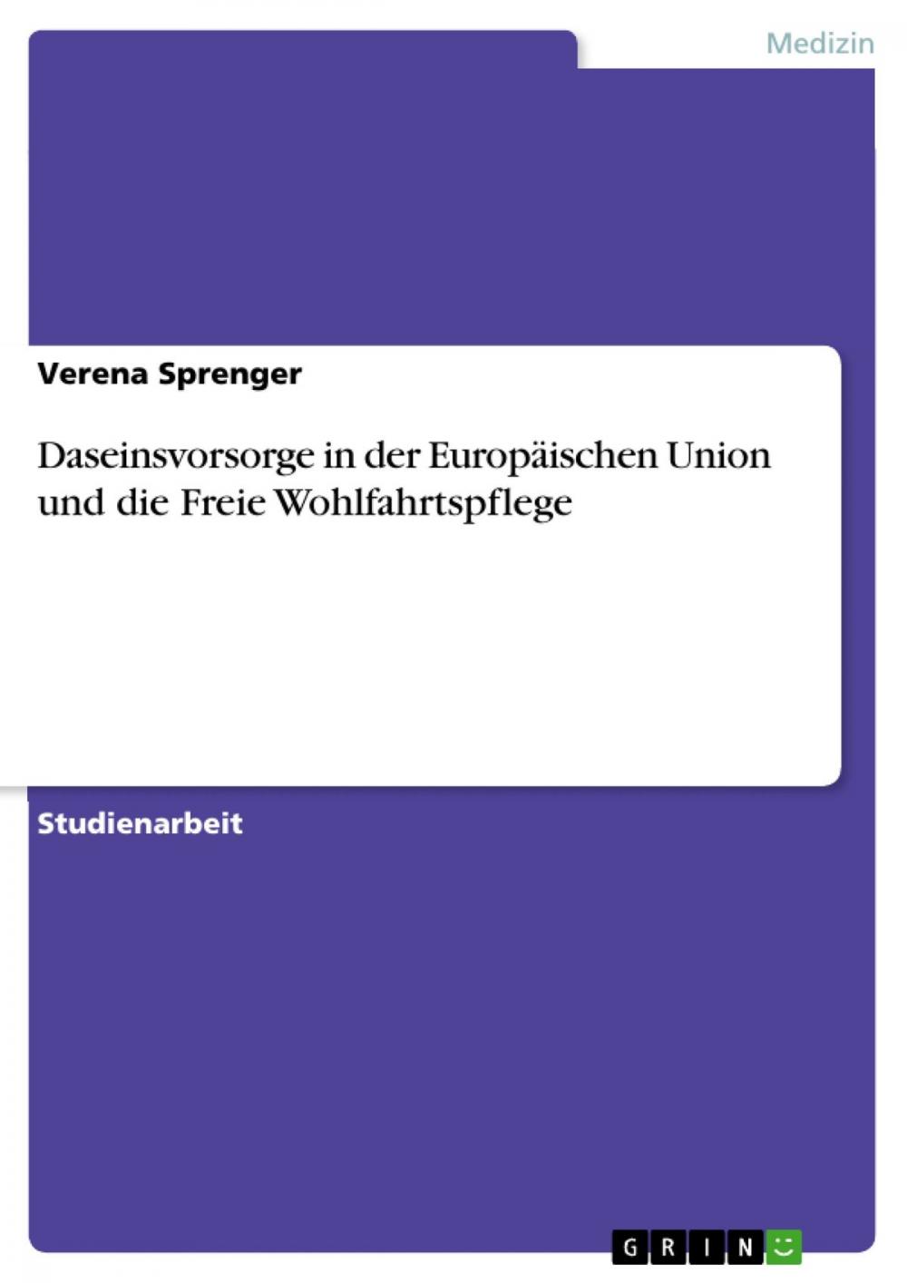 Big bigCover of Daseinsvorsorge in der Europäischen Union und die Freie Wohlfahrtspflege