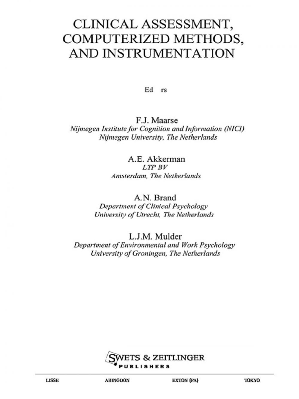 Big bigCover of Clinical Assessment, Computerized Methods, and Instrumentation