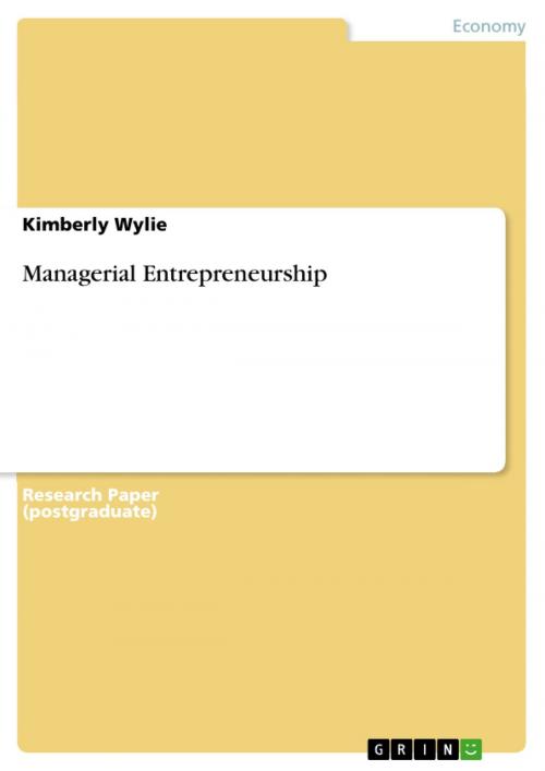 Cover of the book Managerial Entrepreneurship by Kimberly Wylie, GRIN Publishing