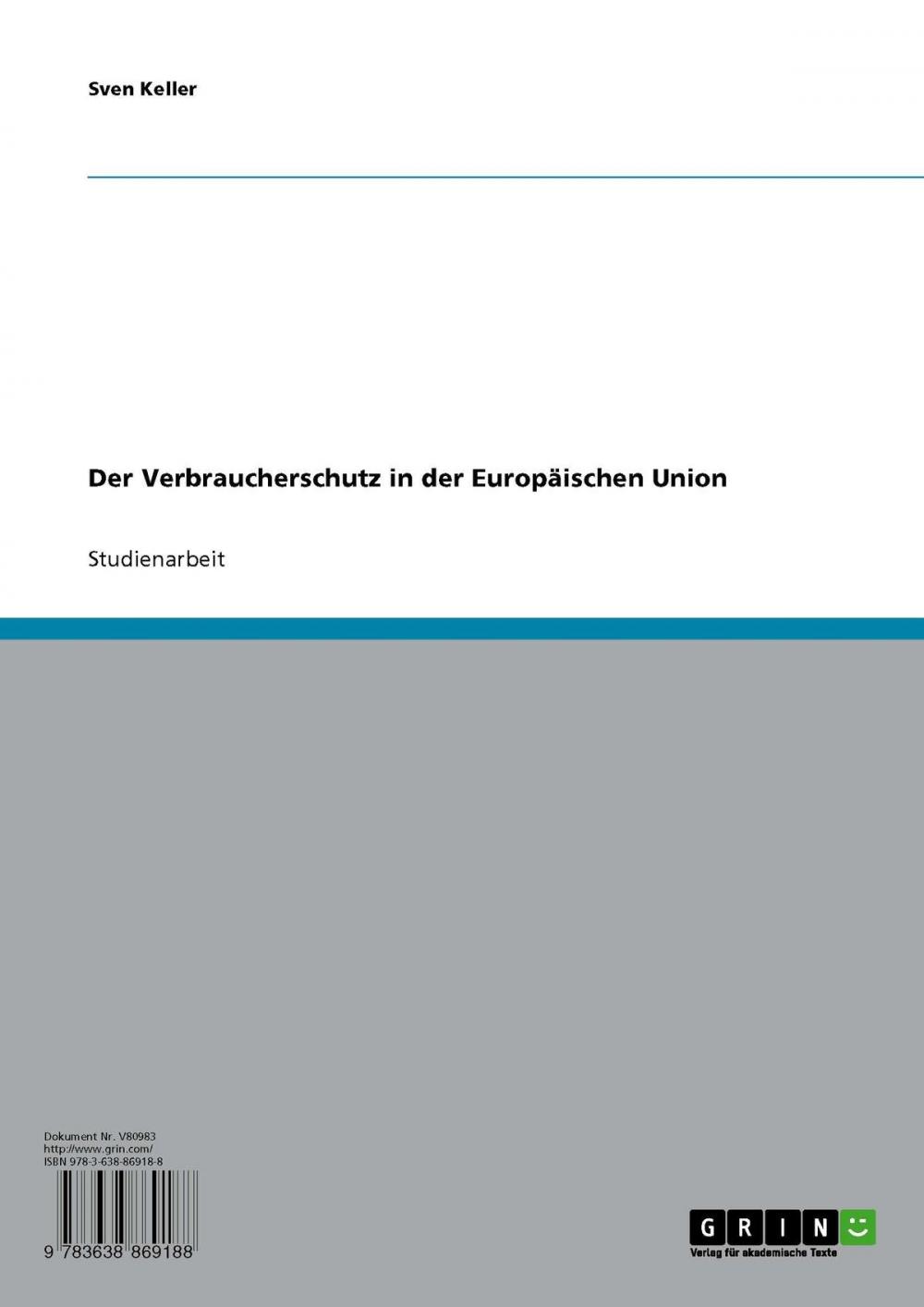 Big bigCover of Der Verbraucherschutz in der Europäischen Union