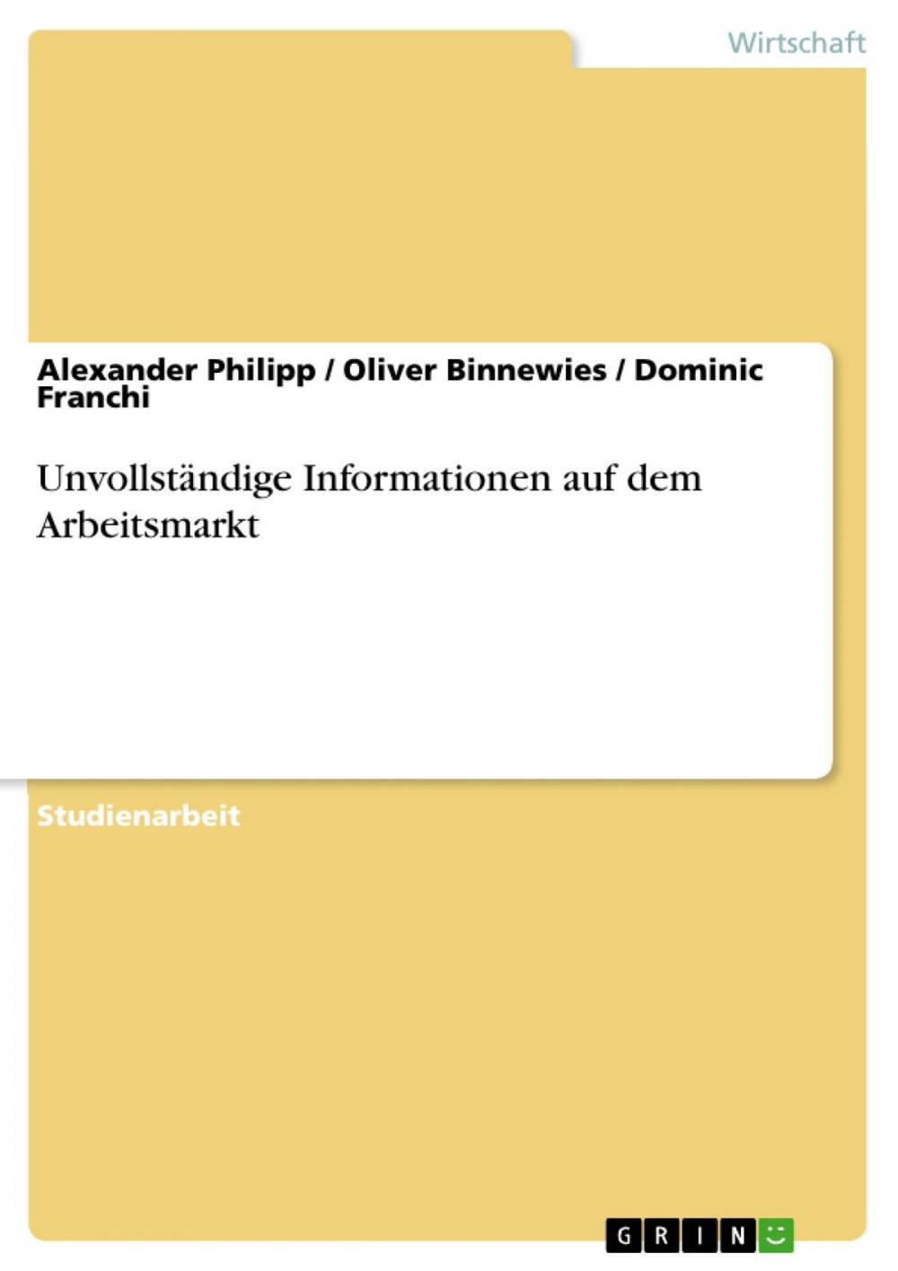 Big bigCover of Unvollständige Informationen auf dem Arbeitsmarkt