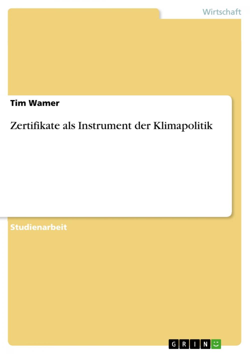 Big bigCover of Zertifikate als Instrument der Klimapolitik