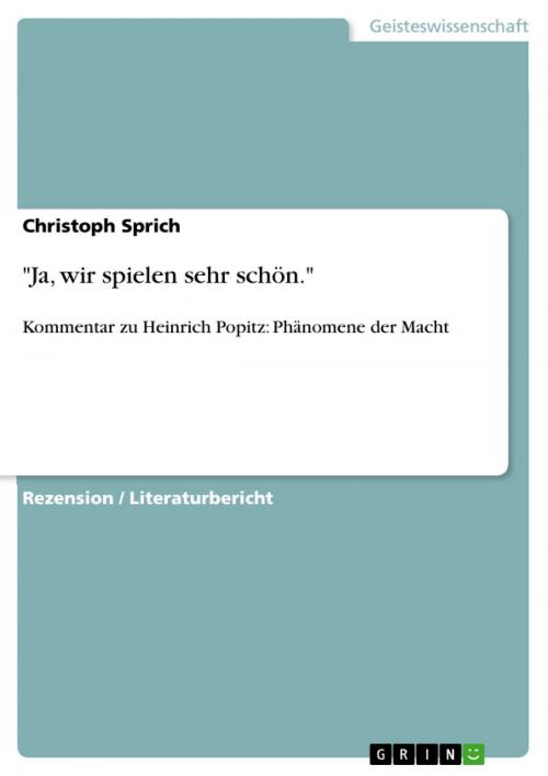 Cover of the book 'Ja, wir spielen sehr schön.' by Christoph Sprich, GRIN Verlag