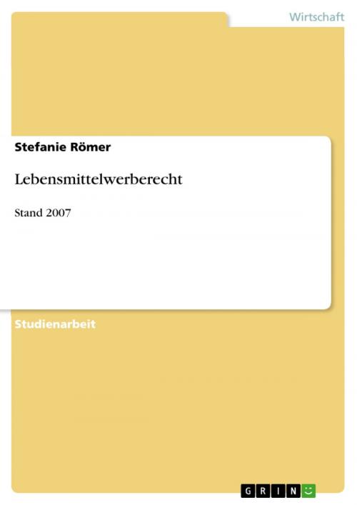 Cover of the book Lebensmittelwerberecht by Stefanie Römer, GRIN Verlag