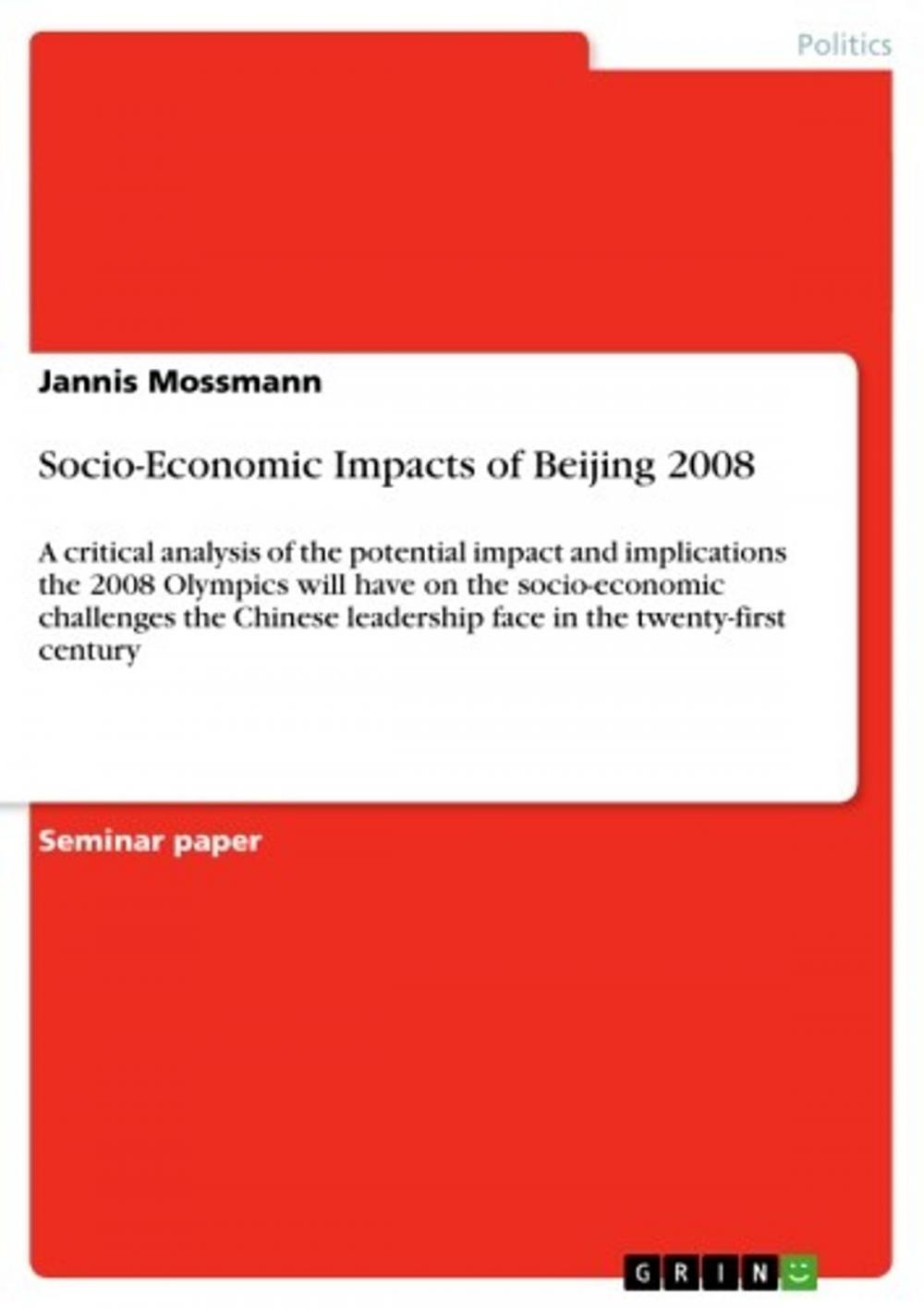 Big bigCover of Socio-Economic Impacts of Beijing 2008