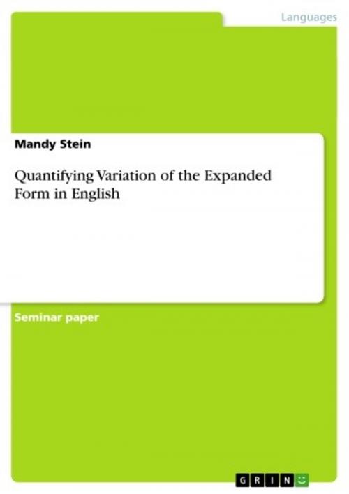 Cover of the book Quantifying Variation of the Expanded Form in English by Mandy Stein, GRIN Publishing