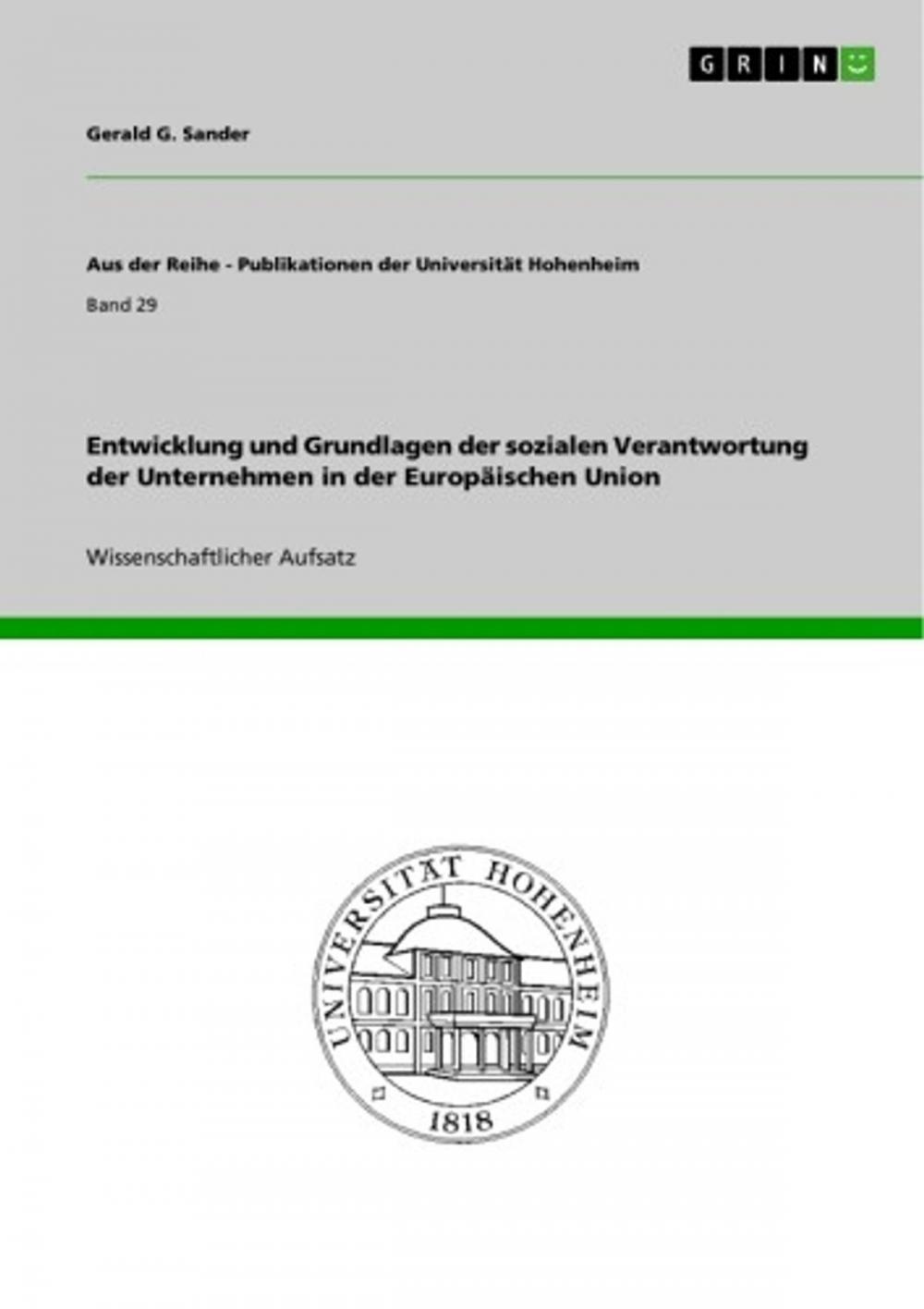 Big bigCover of Entwicklung und Grundlagen der sozialen Verantwortung der Unternehmen in der Europäischen Union