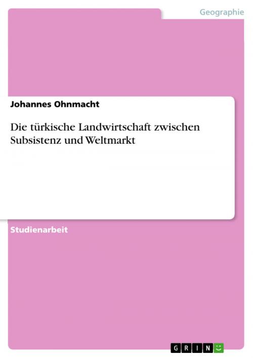 Cover of the book Die türkische Landwirtschaft zwischen Subsistenz und Weltmarkt by Johannes Ohnmacht, GRIN Verlag