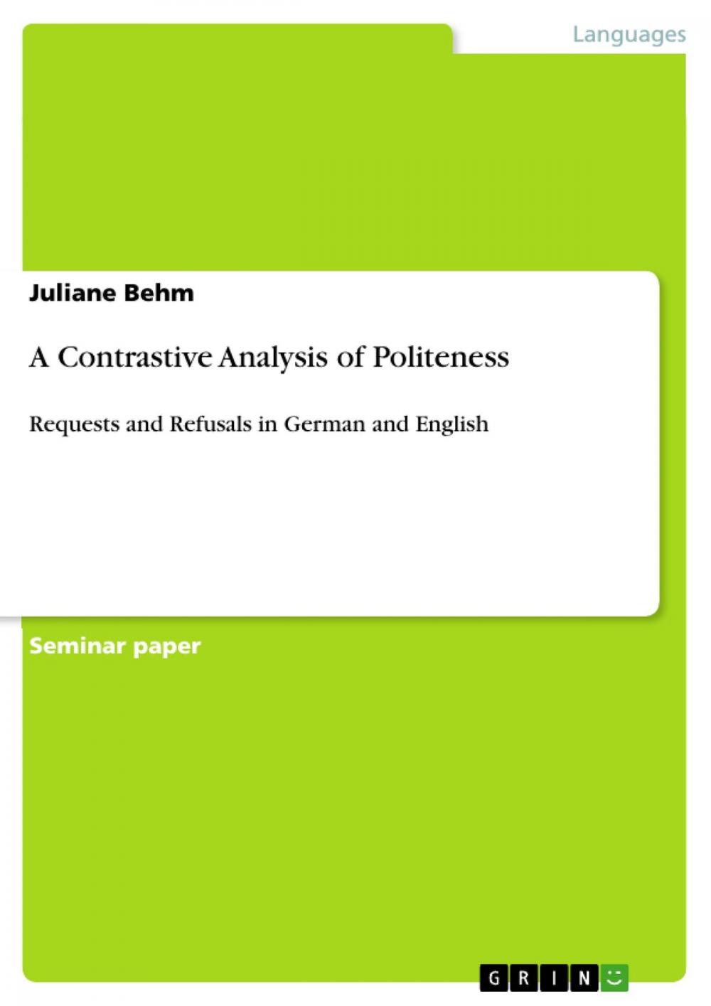 Big bigCover of A Contrastive Analysis of Politeness