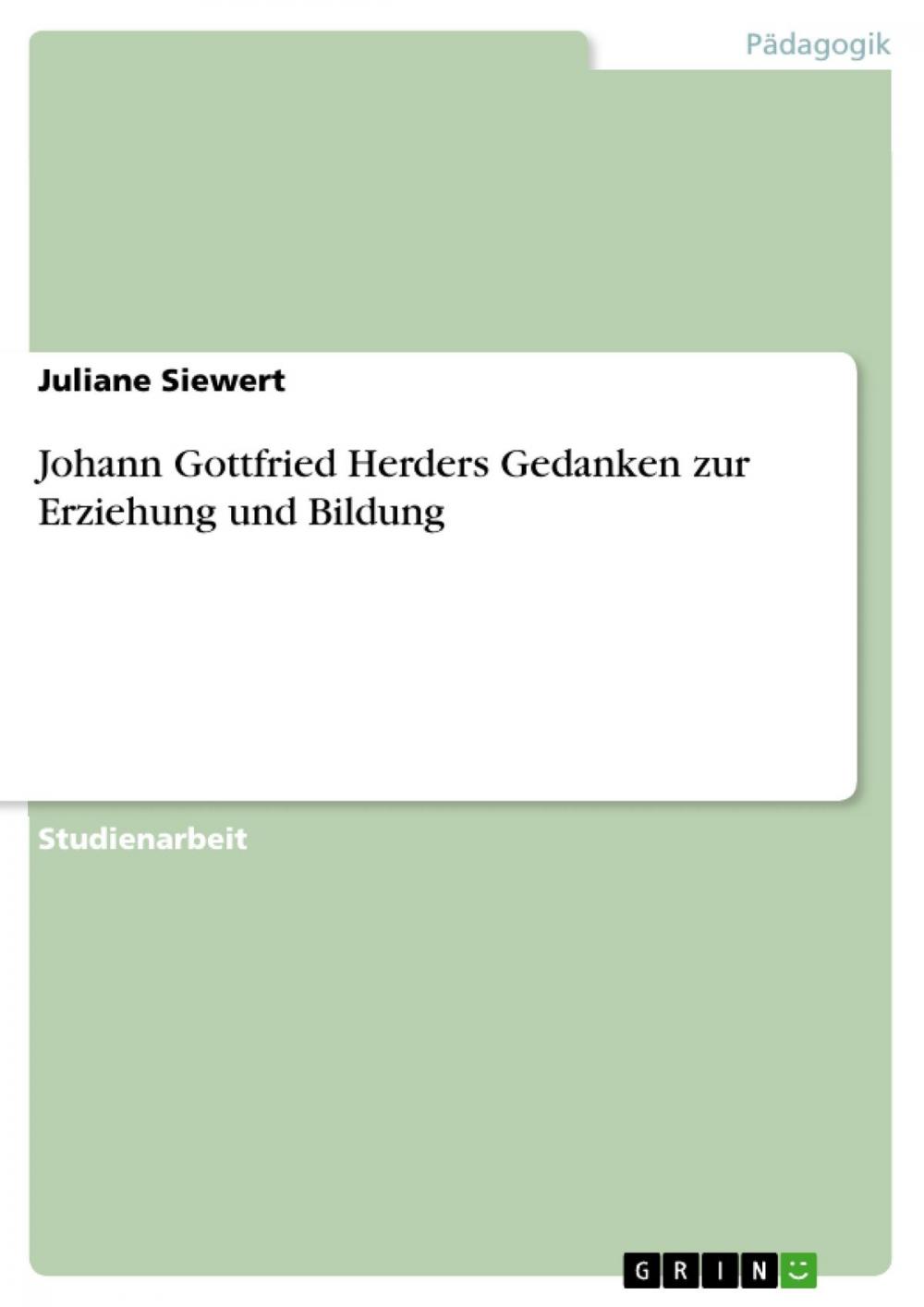 Big bigCover of Johann Gottfried Herders Gedanken zur Erziehung und Bildung