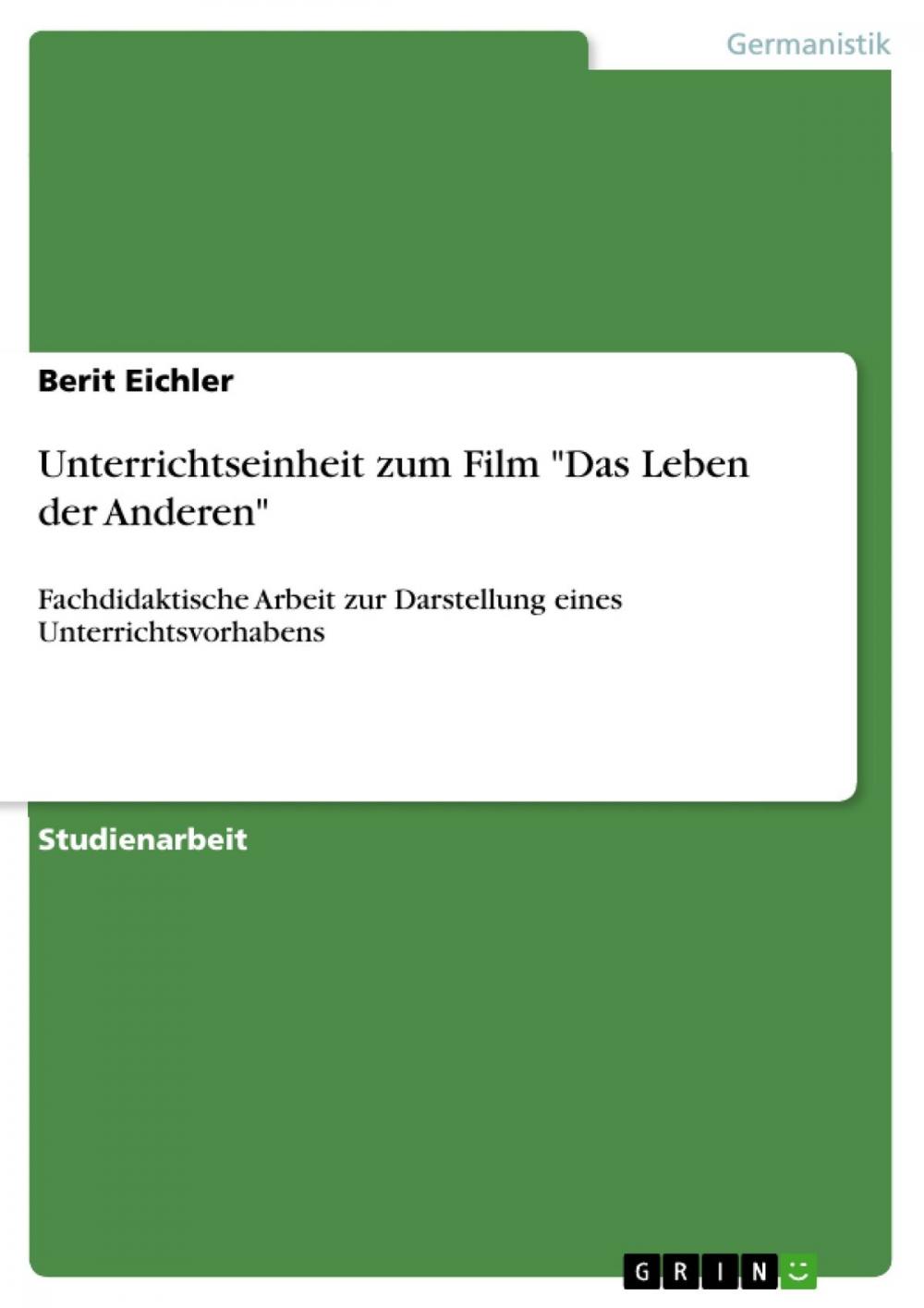 Big bigCover of Unterrichtseinheit zum Film 'Das Leben der Anderen'