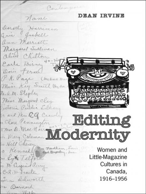 Cover of the book Editing Modernity by Dean Irvine, University of Toronto Press, Scholarly Publishing Division