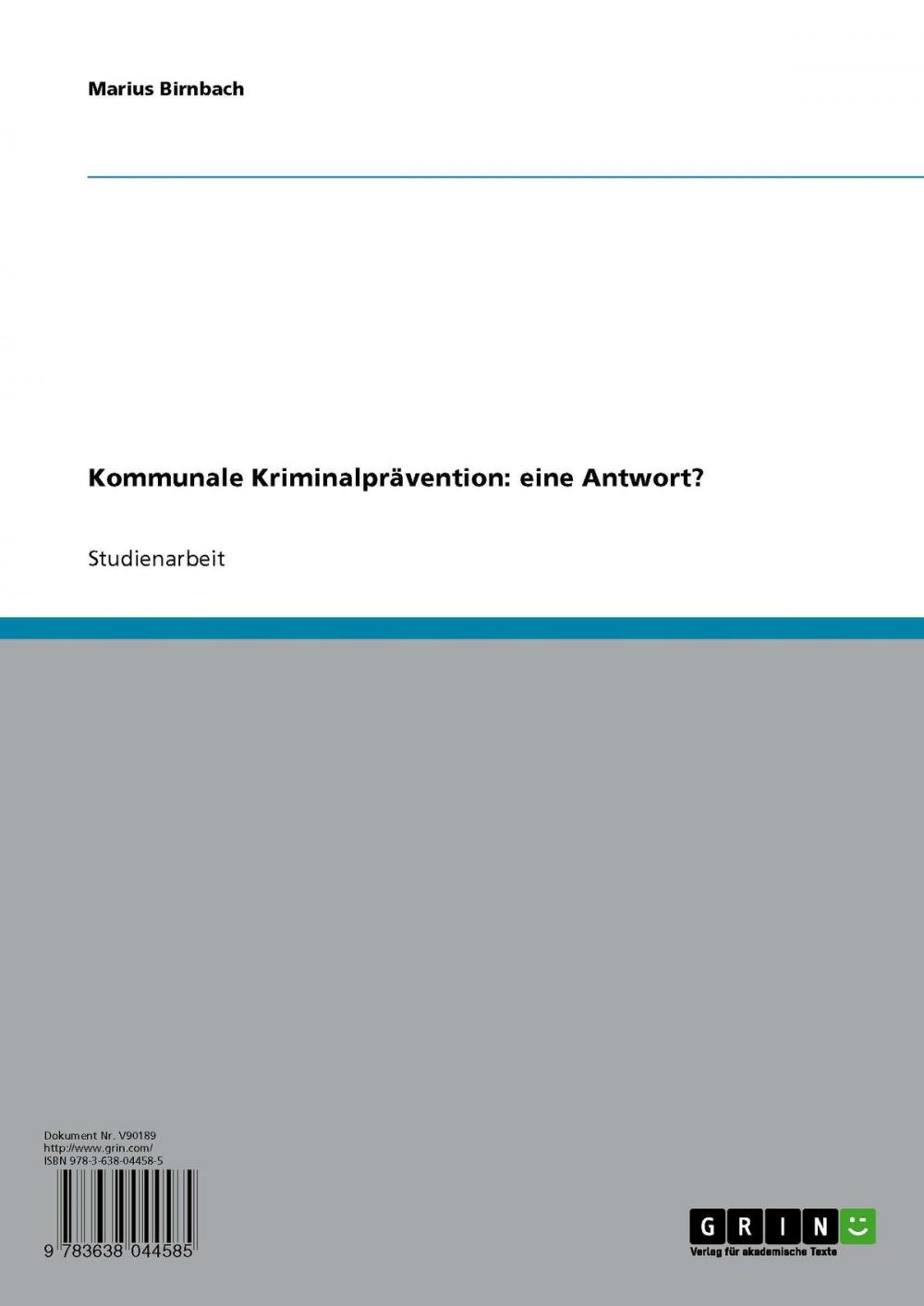 Big bigCover of Kommunale Kriminalprävention: eine Antwort?