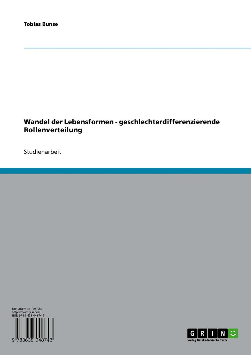 Big bigCover of Wandel der Lebensformen - geschlechterdifferenzierende Rollenverteilung