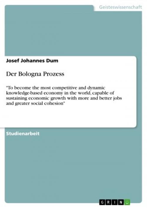 Cover of the book Der Bologna Prozess by Josef Johannes Dum, GRIN Verlag