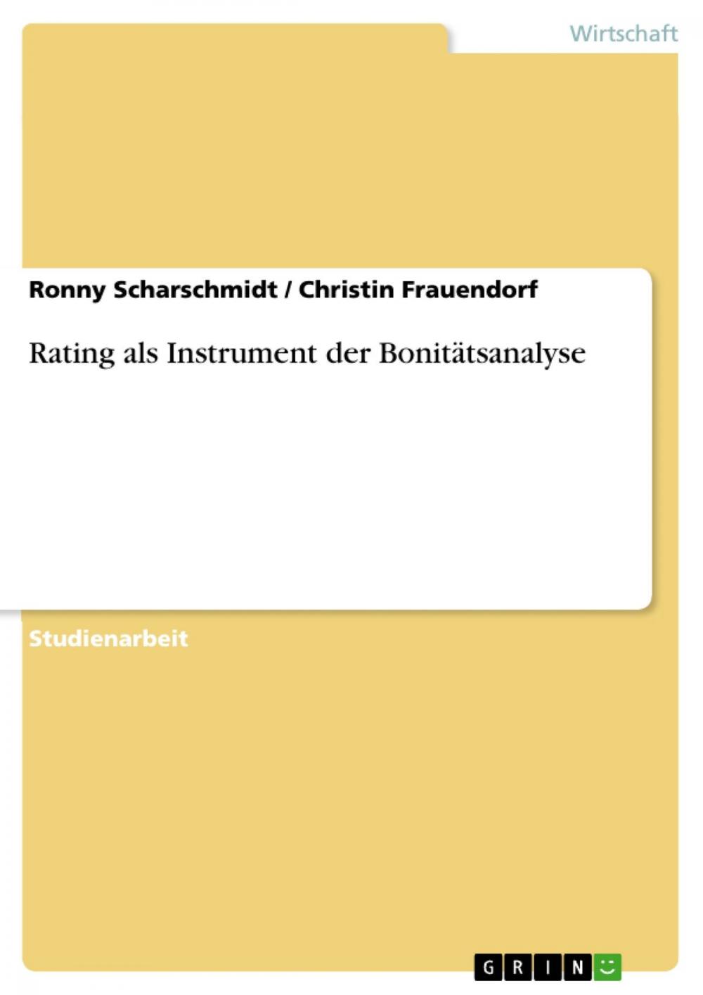 Big bigCover of Rating als Instrument der Bonitätsanalyse