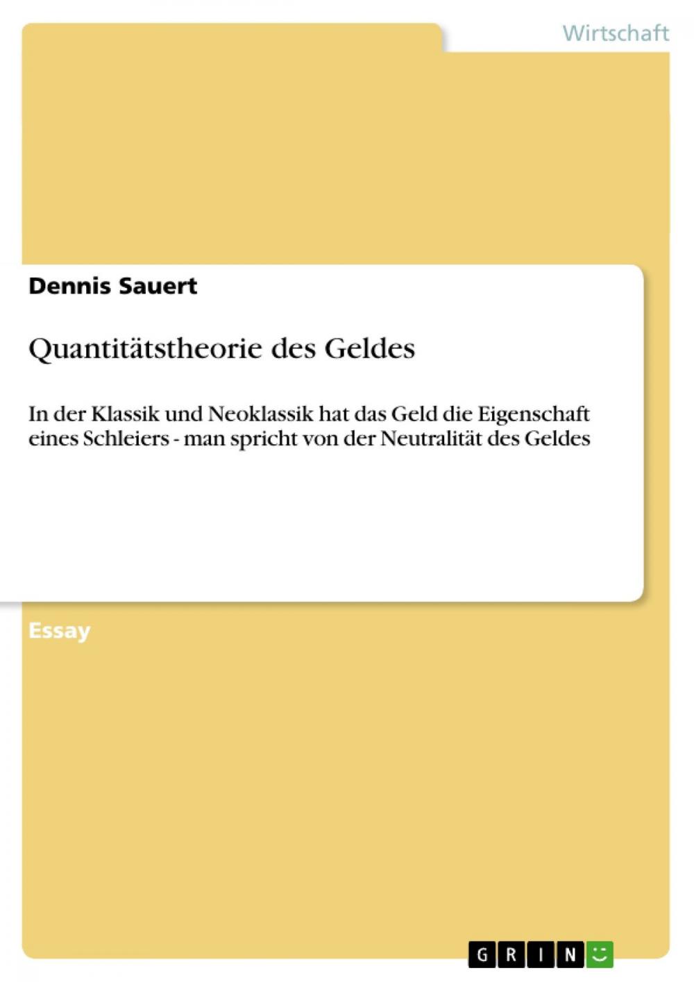 Big bigCover of Quantitätstheorie des Geldes