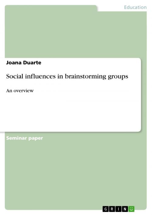 Cover of the book Social influences in brainstorming groups by Joana Duarte, GRIN Publishing