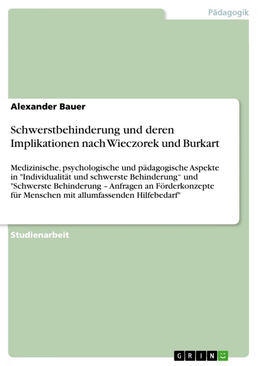 Big bigCover of Schwerstbehinderung und deren Implikationen nach Wieczorek und Burkart